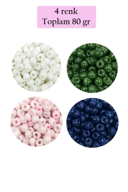 Kanyon Prime Dökme Cam Kum Boncuk Büyük Boy (6/0) 4 mm - 4 Renk - Toplam 80 Gram - BNC408