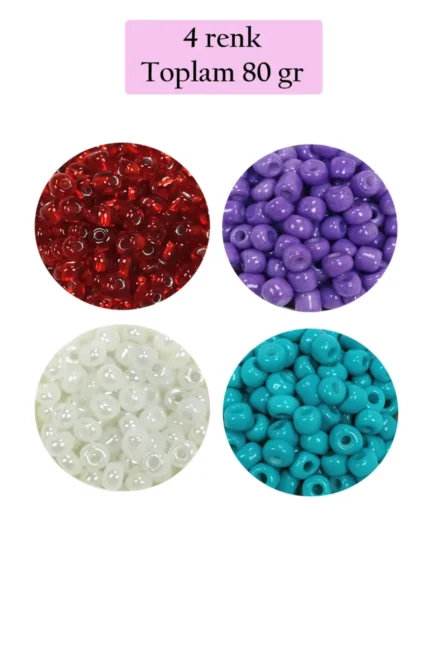 Kanyon Prime Dökme Cam Kum Boncuk Büyük Boy (6/0) 4 mm - 4 Renk - Toplam 80 Gram - BNC409