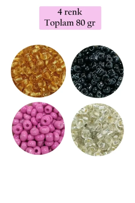 Kanyon Prime Dökme Cam Kum Boncuk Büyük Boy (6/0) 4 mm - 4 Renk - Toplam 80 Gram - BNC410