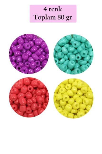 Kanyon Prime Dökme Cam Kum Boncuk Büyük Boy (6/0) 4 mm - 4 Renk - Toplam 80 Gram - BNC411
