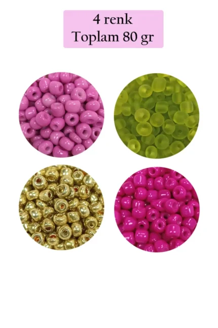 Kanyon Prime Dökme Cam Kum Boncuk Büyük Boy (6/0) 4 mm - 4 Renk - Toplam 80 Gram - BNC412