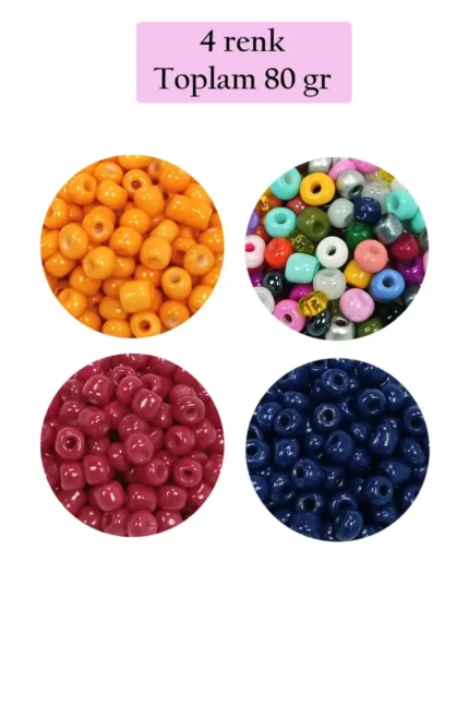Kanyon Prime Dökme Cam Kum Boncuk Büyük Boy (6/0) 4 mm - 4 Renk - Toplam 80 Gram - BNC413