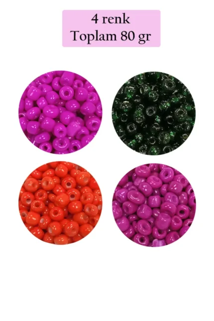 Kanyon Prime Dökme Cam Kum Boncuk Büyük Boy (6/0) 4 mm - 4 Renk - Toplam 80 Gram - BNC414
