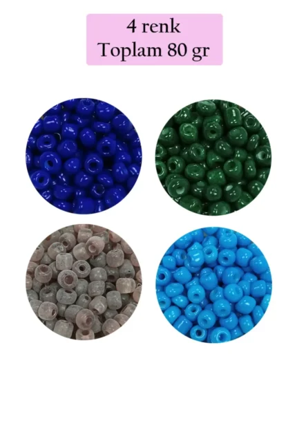 Kanyon Prime Dökme Cam Kum Boncuk Büyük Boy (6/0) 4 mm - 4 Renk - Toplam 80 Gram - BNC415