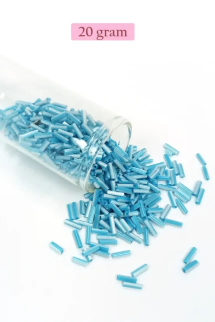 Kanyon Prime Uzun Boru Kesme Boncuk Çap 2mm Uzunluk 10 mm - 20 Gram - Açık Mavi Beyaz - BNC240