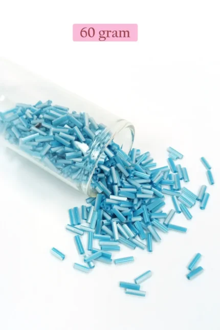 Kanyon Prime Uzun Boru Kesme Boncuk Çap 2mm Uzunluk 10 mm - 60 Gram - Açık Mavi Beyaz - BNC279